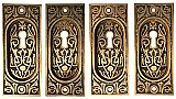 Set of 4 Antique Cast Bronze Pocket Door Flush Escutcheon Cup Pulls in "Egyptian" Design by Branford Lock Works - Circa 1885
