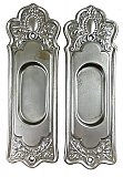 Pair of Antique Wrought Steel Pocket Door Flush Escutcheon Pulls in "Oakdale" Design by Lockwood Mfg. - Circa 1914