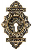 Antique Cast Bronze Pocket Door Flush Escutcheon Pull in "Oriental" Design by Branford Lock Works - Circa 1881