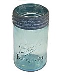Antique Ball "Improved" Blue Mason Jar with Zinc and Glass Lid - Circa 1910