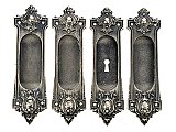 Set of Antique Silverplated Cast Bronze Pocket or Sliding Door Flush Pulls Set in "Oporto" Design by Yale & Towne - Circa 1910