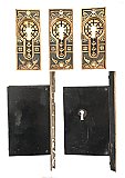 Set of Antique Cast Bronze Astragal Face Pocket Double Door Locks and Flush Escutcheon Pulls Set by Hopkins & Dickinson - Circa 1890