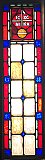 Antique Ecclesiastic Stained Glass Window Sash Circa 1880 - Blue, Red, Yellow - IC XC NIKA Jesus Christ Conquers