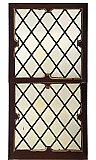 Circa 1900 Antique Gothic or Tudor Revival Leaded Glass Double Hung Window Set with Diamond Lattice Pattern