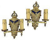 Antique Brass Colonial Radiant Lighting Fixture Co. Wall Sconce Pair - Circa 1922
