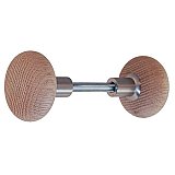 Round Red Oak Wooden Doorknob Pair - Brushed Nickel