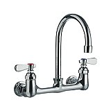 Heavy Duty Wall Mount Utility Faucet with a Gooseneck Swivel Spout and Lever Handles