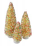 Set of Three Bottle Brush Trees with Sprinkles on Wood Bases