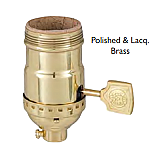 Brass Shell Lamp Socket with Flat Key & ON/OFF Interior - UNO Thread-Polished & Lacquered Brass