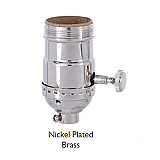 Brass Shell Lamp Socket with 3-Way Interior & Turn Knob - UNO Thread-Nickel Plated Brass