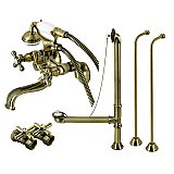 Kingston Brass CCK225AB Vintage Wall Mount Clawfoot Tub Faucet Package with Supply Line, Antique Brass
