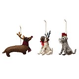 Wool Felt Dog in Holiday Outfit Ornament, 3 Styles Available