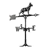 30" Traditional German Shepherd Weathervane - Black - Rooftop or Garden Mount