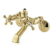 Vintage Wall Mount Tub Faucet with Diverter Valve/Riser Adaptor - Adjustable Center - Polished Brass