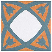 Revival Tulip 7-3/4" x 7-3/4" Ceramic Tile - White, Orange, Blue - Per Case of 25 Tile - 10.50 Square Feet