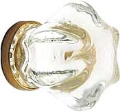 Clear Glass Hexagonal Knob, 1-1/4". Rear Mounted, Brass Base