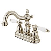 Kingston Brass 4-Inch Centerset Lavatory Faucet - Porcelain Levers - Polished Nickel