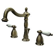 Heritage Widespread Sink Faucet - Porcelain Lever Handles - Vintage Brass