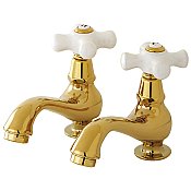 Kingston Brass Heritage Basin Faucet - Porcelain Cross Handles - Polished Brass