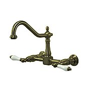 Heritage Wall Mount Bridge Kitchen Faucet -  Antique Brass