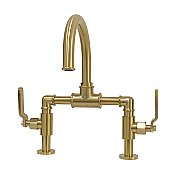 Kingston Brass KS2177KL Whitaker Industrial Style Bridge Bathroom Faucet with Pop-Up Drain, Brushed Brass