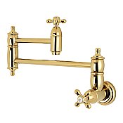 Restoration Wall Mount Pot Filler Kitchen Faucet -  Polished Brass