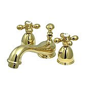 Kingston Heirloom KS3952AX - Restoration Two-Handle 3-Hole Deck Mount Mini-Widespread Bathroom Faucet with Brass Pop-Up - Polished Brass