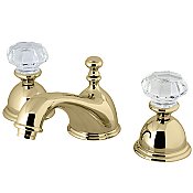 Restoration Widespread Lavatory Faucet - Crystal Knob Handles - Polished Brass