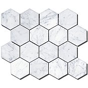 Honed Marble Mosaic 3" Hexagon Tile - .85 Sq. Ft. - Carrara White - *Quick Ship*