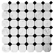 Honed Marble MosaicOctagon Field Tile - 1 Sq. Ft.  Sheet - Carrara White - *Quick Ship*