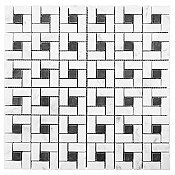 Honed Marble Mosaic 5" Spiral Pattern Tile - 1 Sq. Ft.  Sheet - Carrara White with Jet Black Dot - *Quick Ship*