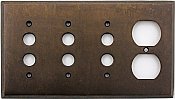 Aged Antique Brass Triple Pushbutton/ Single Duplex Forged Switchplate