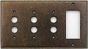 Aged Antique Brass Triple Pushbutton/ Single GFCI Forged Switchplate