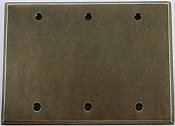 Aged Antique Brass Triple Blank Switchplate