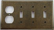 Aged Antique Brass Triple Toggle/Single Duplex Switchplate