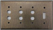 Aged Antique Brass Triple Pushbutton/Single Toggle Switchplate