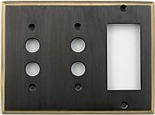 Burnished Antique Brass Double Pushbutton/ Single GFCI Forged Switchplate