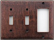 Mottled Antique Copper Double Toggle/Single GFCI Switchplate