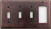 Mottled Antique Copper Triple Toggle/Single GFCI Switchplate
