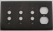 Oil Rubbed Bronze Forged Switchplate: Triple Pushbutton / Single Duplex