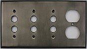 Antique Pewter Triple Pushbutton/ Single Duplex Forged Switchplate