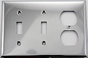 Polished Stainless Steel Stamped Double Toggle / Single Duplex Switchplate / Cover Plate