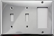 Polished Stainless Steel Stamped Double Toggle / Single GFCI Switchplate / Cover Plate