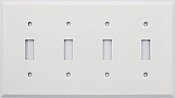 Smooth White Quad Toggle Switchplate, Stamped Steel