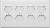 Smooth White Quad Duplex Switchplate, Stamped Steel