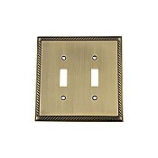 Solid Brass Rope Switchplate - Antique Brass - Double Toggle