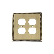 Solid Brass Rope Switchplate - Antique Brass - Double Duplex