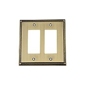 Solid Brass Rope Switchplate - Antique Brass - Double GFCI