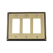 Solid Brass Rope Switchplate - Antique Brass - Triple GFCI