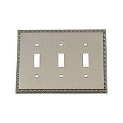 Solid Brass Egg & Dart Switchplate - Satin Nickel - Triple Toggle